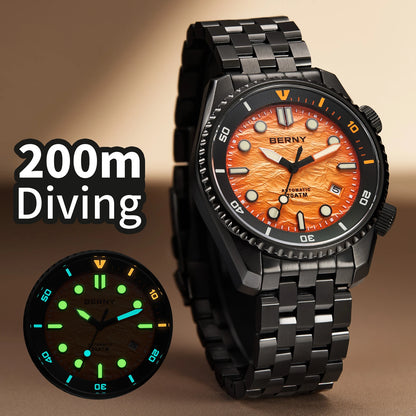 BERNY 20ATM Automatic Men's Watch Diver Sports Diving Watches Luxury Sapphire 316L Stainless Steel Mechanical Waterproof Watches