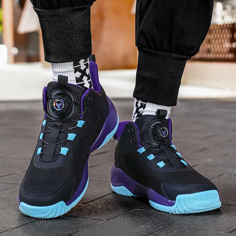 Chaussures de basket-ball unisexes en maille respirante, légères, avec boucle rotative, baskets de sport, de course en plein air, d'entraînement, d'automne