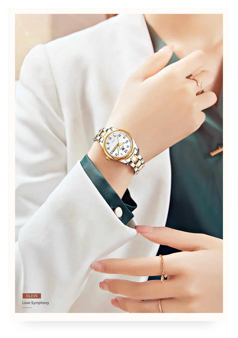 OLEVS Quartz Watch Women Fashion Ladies Watches Wrist Waterproof Luminous Stainless Steel Gold Women Watches Luxury Elegant