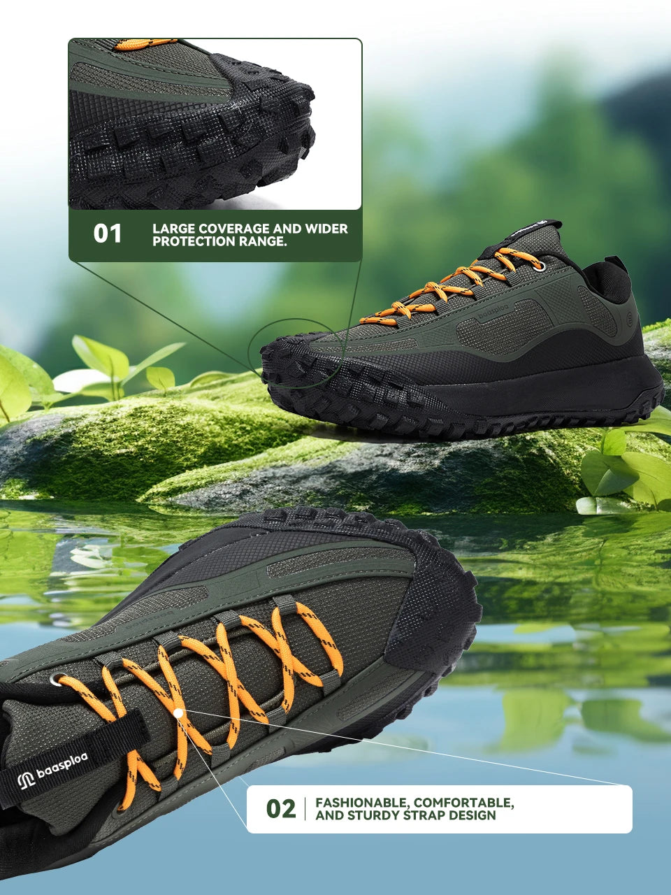 Baasploa Hiking Shoes Men Outdoor Waterproof Camping Resistant Non Slip Sneakers Male Casual Lightweight Lace-Up Walking Shoes