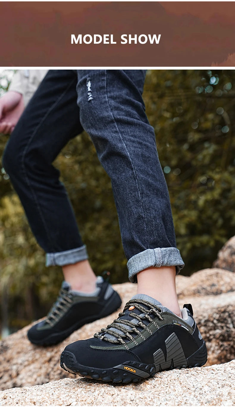Mountaineering Shoes Men's Genuine Leather Outdoor Sports Anti-Slip Mountaineering Hiking Shoes Breathable Tourism Shoes