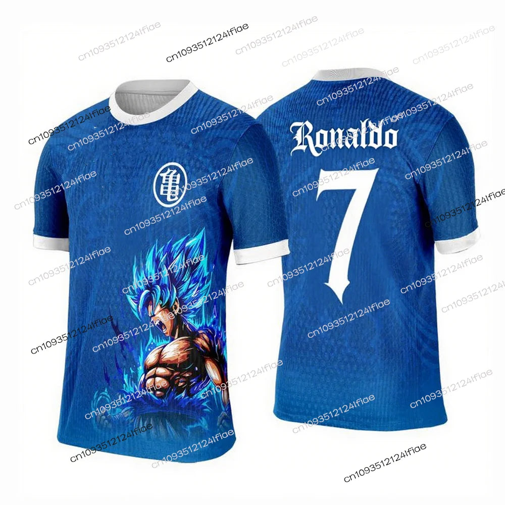 2025 New Arrival Dragon Ball Z Cartoon Kids Short Sleeve Top Super Saiyan Special Production Ronaldo No7 Football Jersey T-shirt