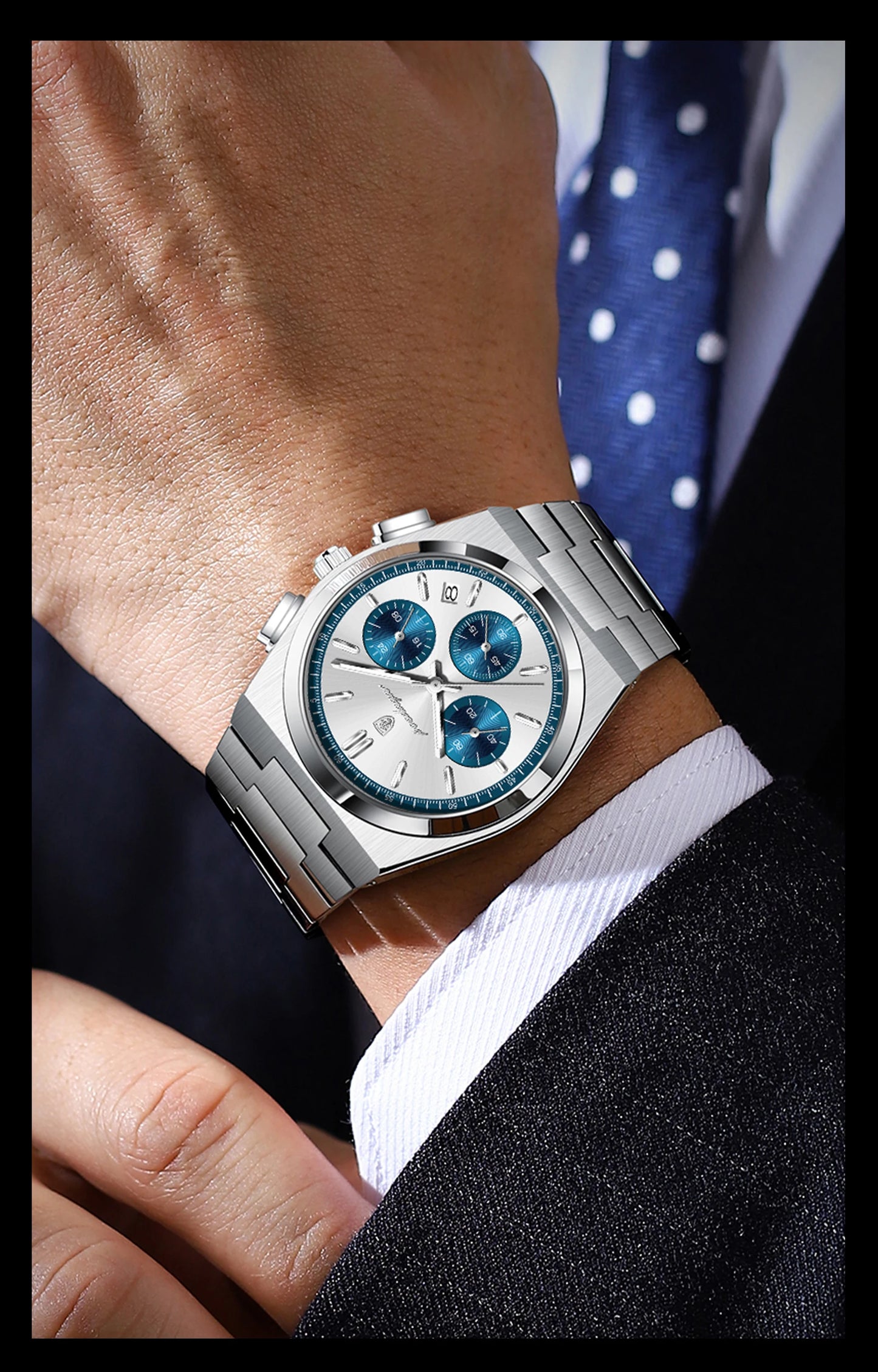 POEDAGAR Fashion Men's Wristwatch Chronograph Date Stainless Steel Quartz Man Clock Waterproof Luminous Business Watches For Men