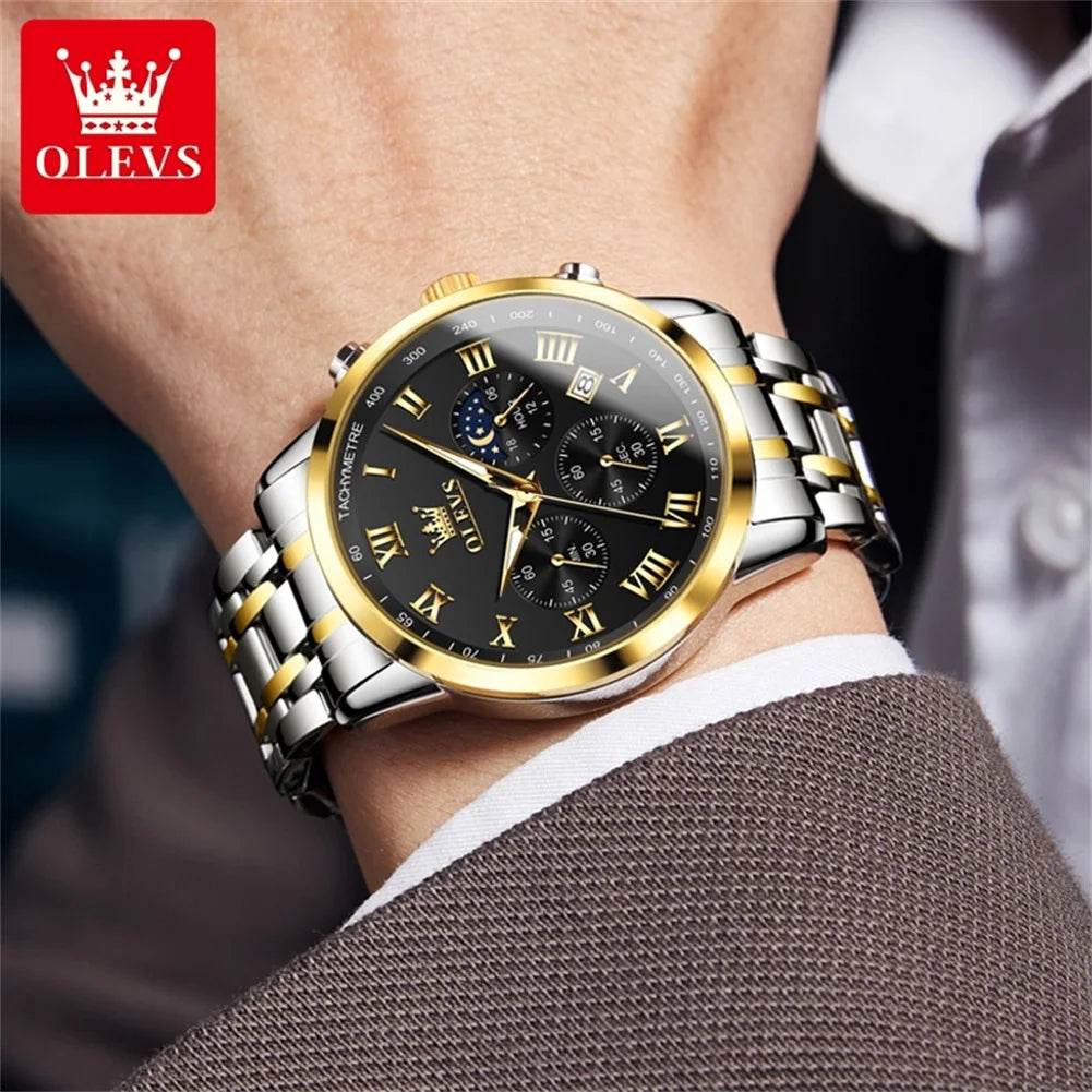 OLEVS 5529 Top-Luxusmarke Herrenuhr wasserdicht leuchtend Edelstahl Mondphase Timing Code Uhr neue Quarz-Herrenuhr