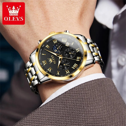 OLEVS 5529 Top-Luxusmarke Herrenuhr wasserdicht leuchtend Edelstahl Mondphase Timing Code Uhr neue Quarz-Herrenuhr