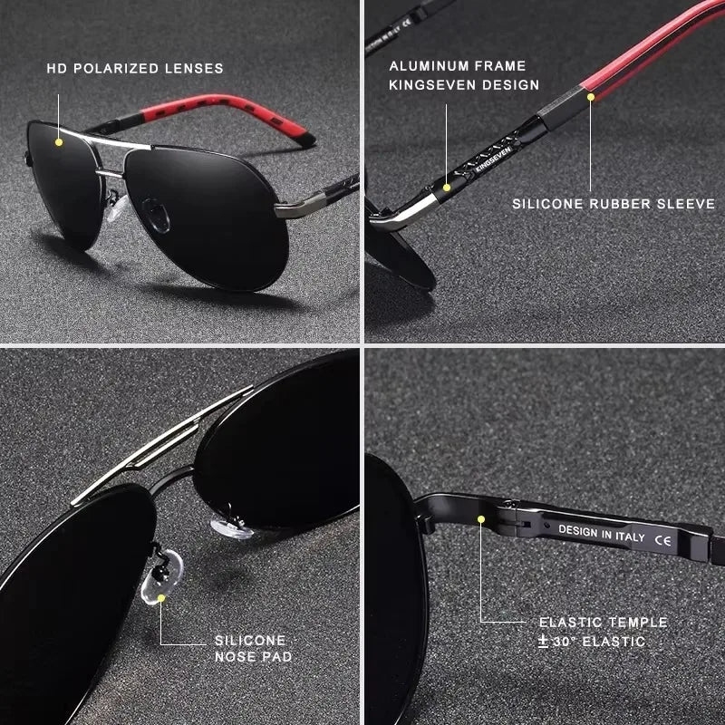 Ochelari de soare pentru bărbați marca KINGSEVEN, model Pilot, cu lentile polarizate UV400, ramă din aluminiu, ochelari de condus, ochelari casual pentru femei