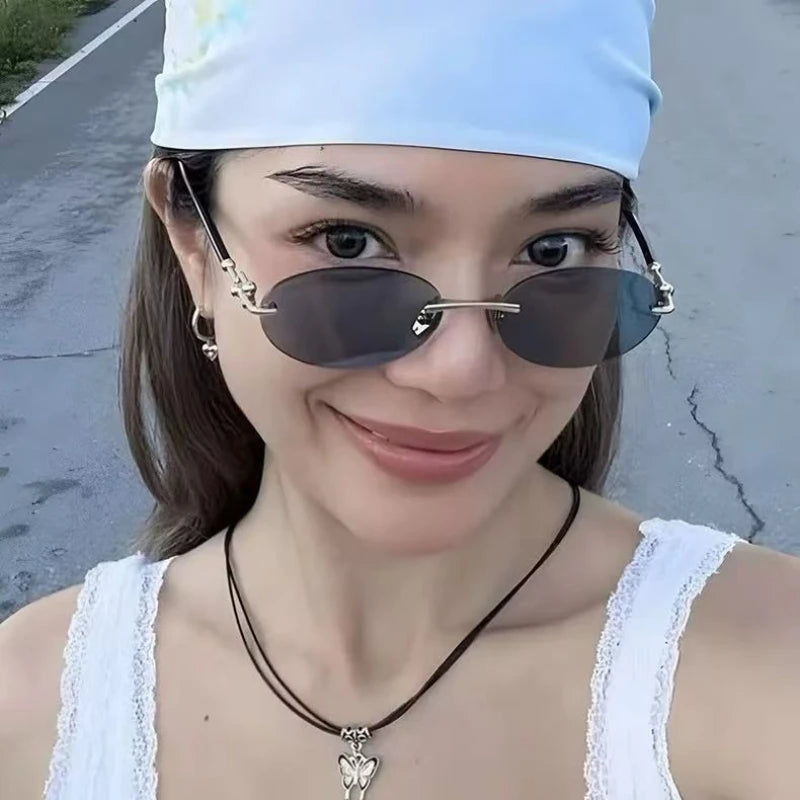 Ochelari de soare ovali fără ramă, de înaltă calitate, casual și luxoși, pentru femei, fără ramă, la modă și personalizați