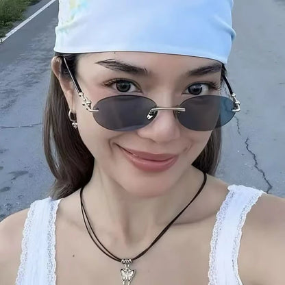 Ochelari de soare ovali fără ramă, de înaltă calitate, casual și luxoși, pentru femei, fără ramă, la modă și personalizați