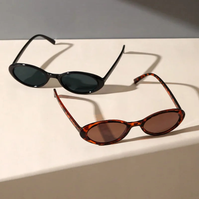 2 bucăți ochelari de soare clasici, decorativi, de modă, cu ramă mică ovală din plastic, pentru călătorii în aer liber, condus și vacanțe la mare