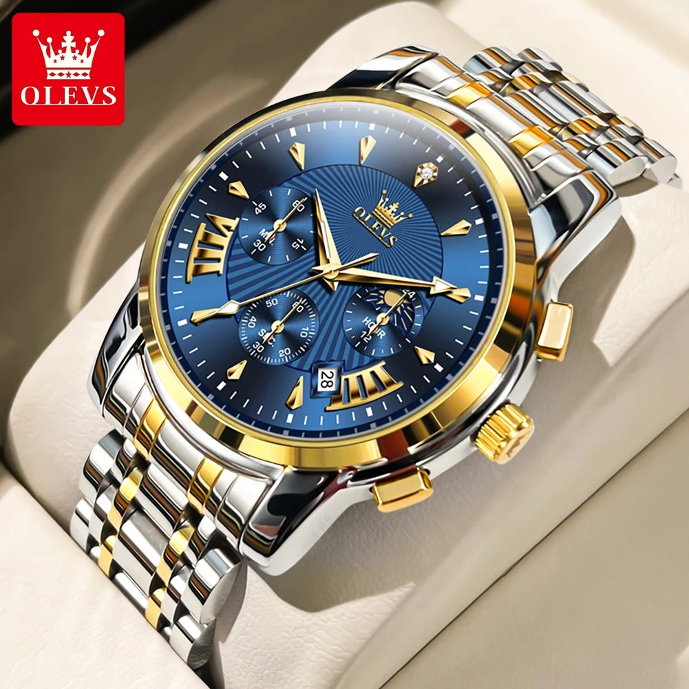 OLEVS Brand Fashion Red Watch for Men Luxury Sport Waterproof Stainless Steel Chronograph Quartz Watches Relogio Masculino