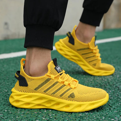 Unisex sneakers voor heren en dames, comfortabele ademende sportschoenen voor koppels, hardloop-, tennis- en wandelsneakers, maat 37-47, geel
