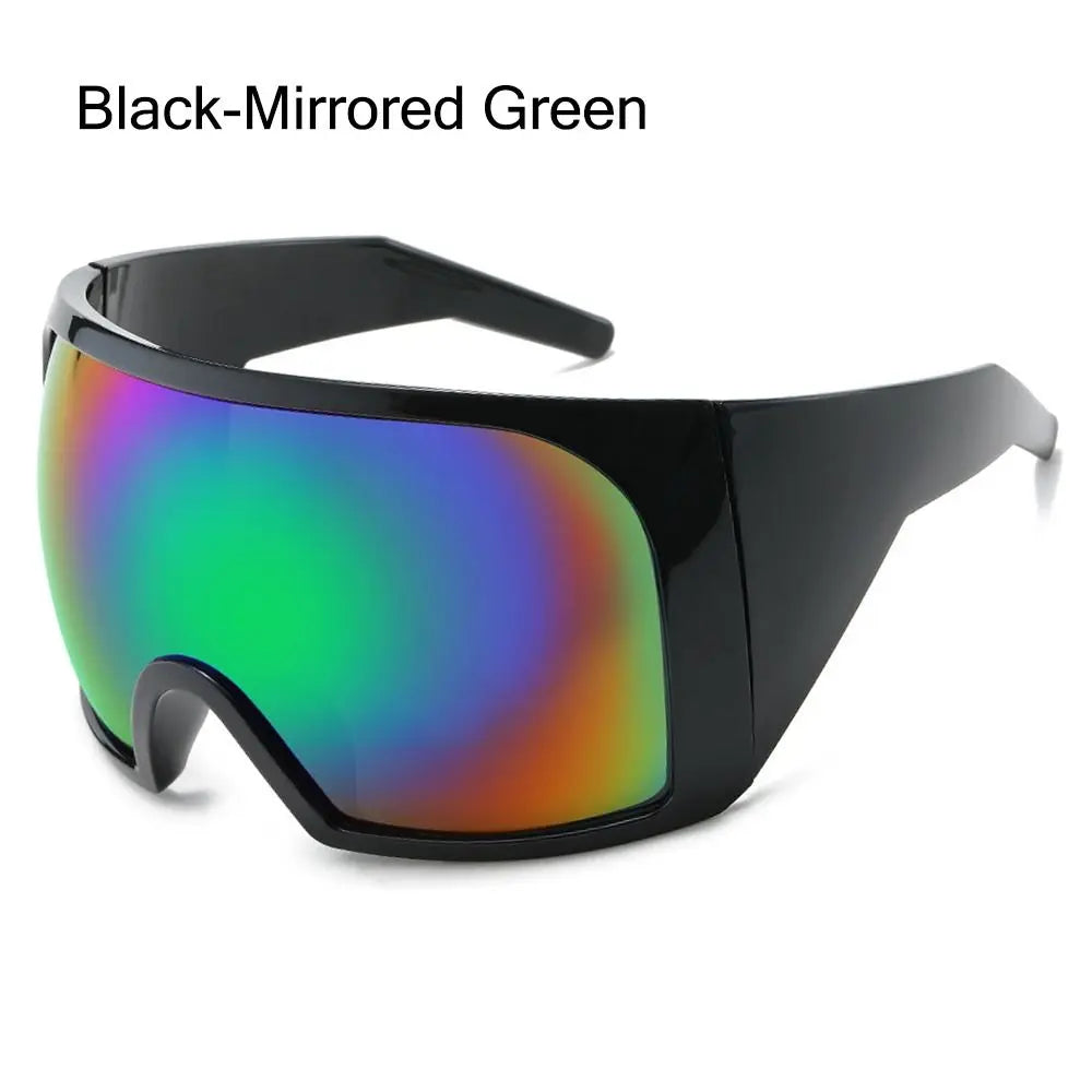 Ochelari de soare futuristici cu ramă învelitoare, lentile curbate Rave, protecție UV400, ochelari de soare supradimensionați Y2K pentru femei și bărbați