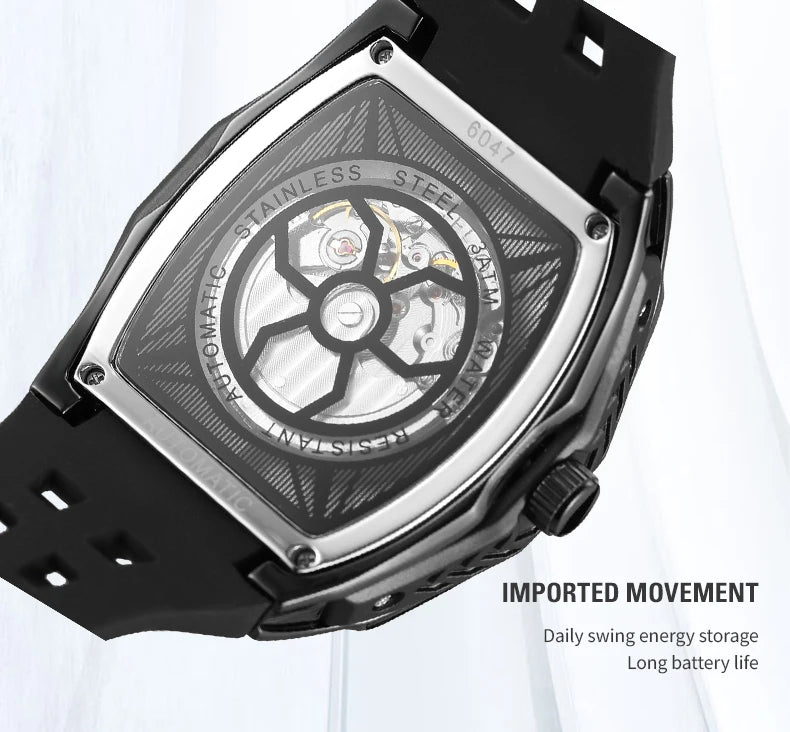 SKROX Designer Luxury Moon Phase Toubillon Automatic Movement Mechanical Clock High Quality Waterproof Silicone Men's Watches