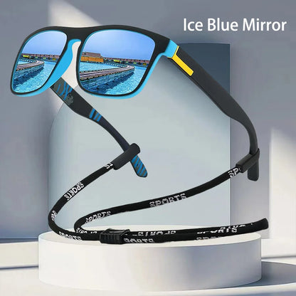 With Chain Fashion Vintage Glittering Material Square Sunglasses Men Women Fishing Driving Classic Brand Designer Sun Glasse