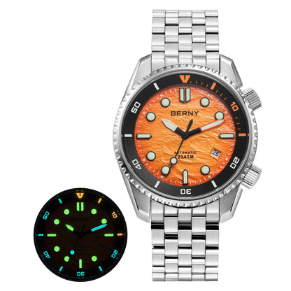 BERNY 20ATM Automatic Men's Watch Diver Sports Diving Watches Luxury Sapphire 316L Stainless Steel Mechanical Waterproof Watches