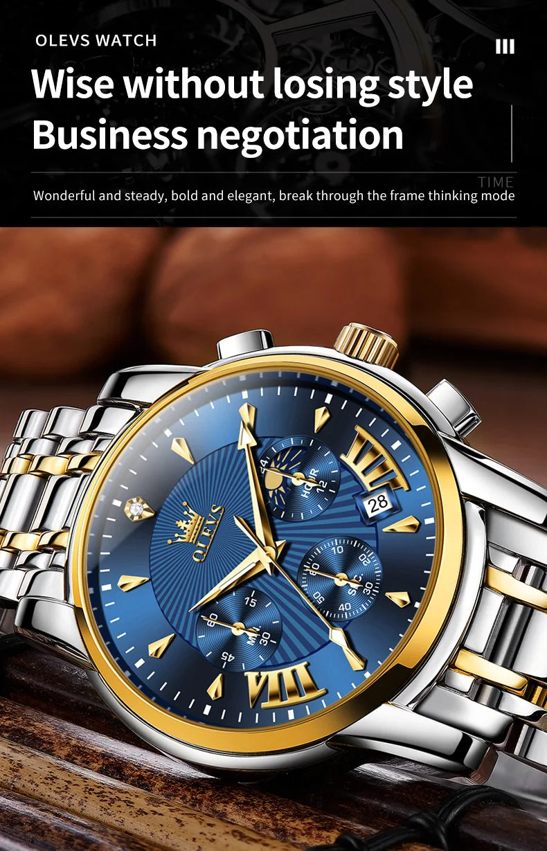 OLEVS Brand Fashion Red Watch for Men Luxury Sport Waterproof Stainless Steel Chronograph Quartz Watches Relogio Masculino