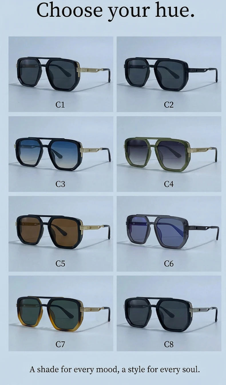Ochelari de soare pătrați polarizați pentru bărbați, de lux, în stil vintage, cu punte dublă, lentile cu gradient, ochelari de soare pentru șofat, ochelari de soare retro cu partea superioară plată, pentru bărbați