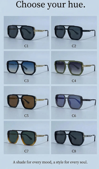 Ochelari de soare pătrați polarizați pentru bărbați, de lux, în stil vintage, cu punte dublă, lentile cu gradient, ochelari de soare pentru șofat, ochelari de soare retro cu partea superioară plată, pentru bărbați
