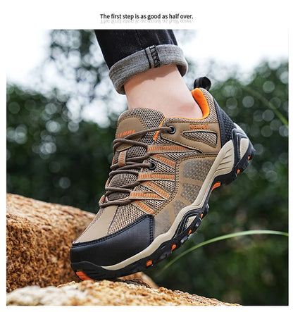 Sapatos de caminhada de marca para homem em malha respirável, calçado de viagem outdoor impermeável para caça e pesca, sapatos desportivos de montanha, todo-o-terreno e equitação