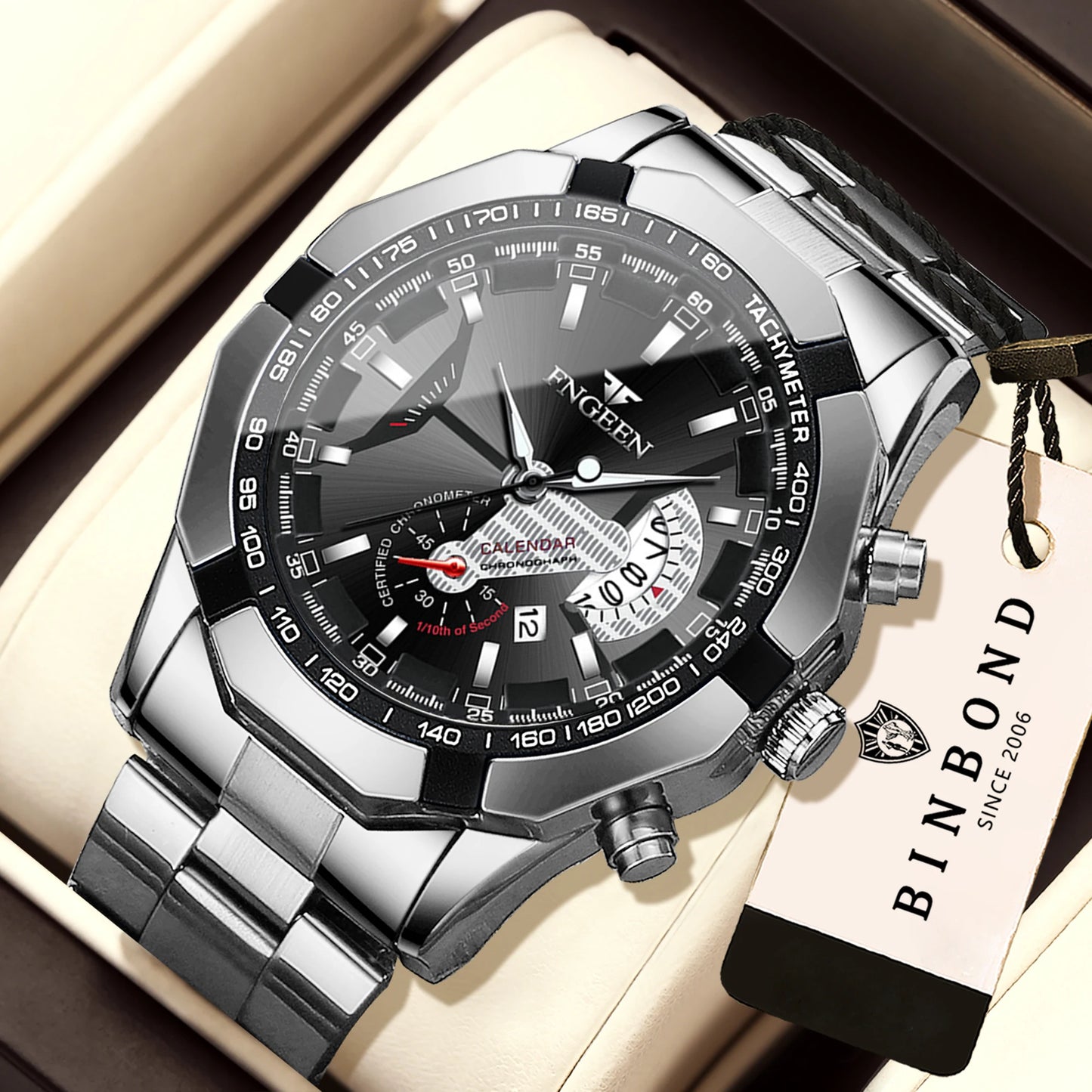 BINBOND Orginal Quartz Wristwatches For Men Luxury Luminous Waterproof Auto Date Men's Watch Stainless Steel Reloj Free Ship