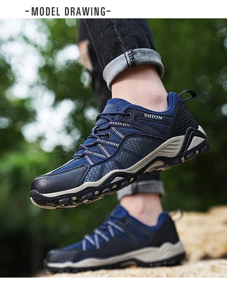 Sapatos de caminhada de marca para homem em malha respirável, calçado de viagem outdoor impermeável para caça e pesca, sapatos desportivos de montanha, todo-o-terreno e equitação