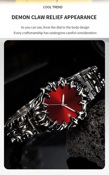 Sports Men Watch Fashion Man Stainless Steel Quartz Movement Red Clock Top Brand Halloween Creative Military Watch for Men reloj