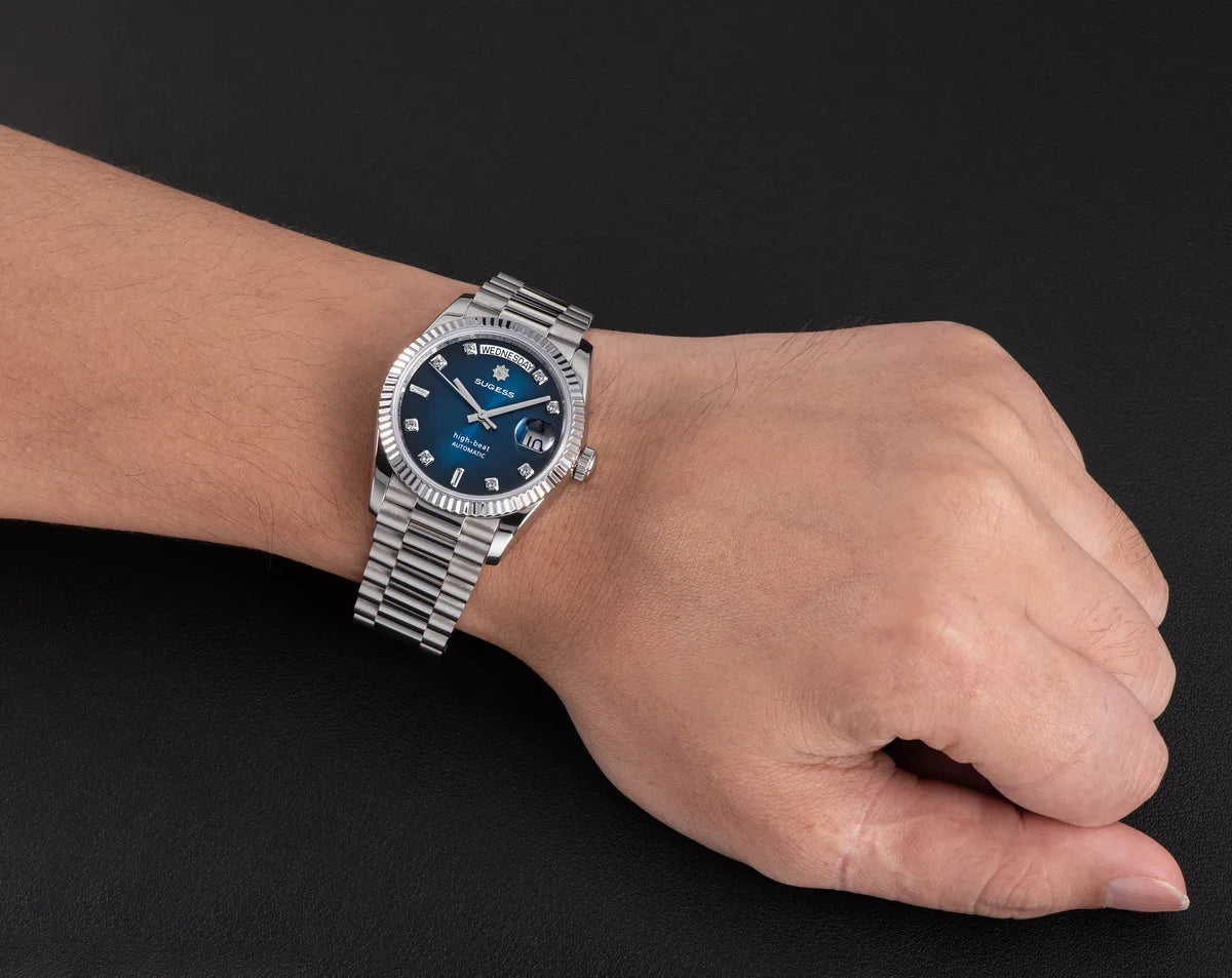 Sugess Watch of Men 36mm Date Automatic Retro Mechanical Wristwatches Sapphire Crystal RoseGold Dandong SL3034 Movement Day New