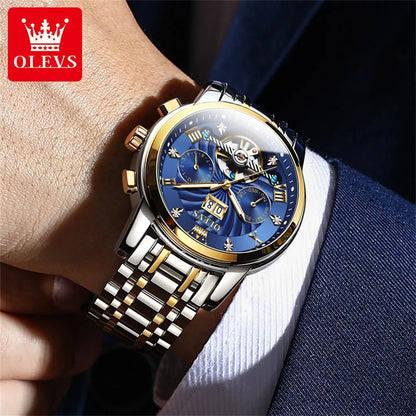 OLEVS 9910 Original Men's Automatic Mechanical Watch Luxury Skeleton Stainless steel Waterproof Luminous Watches