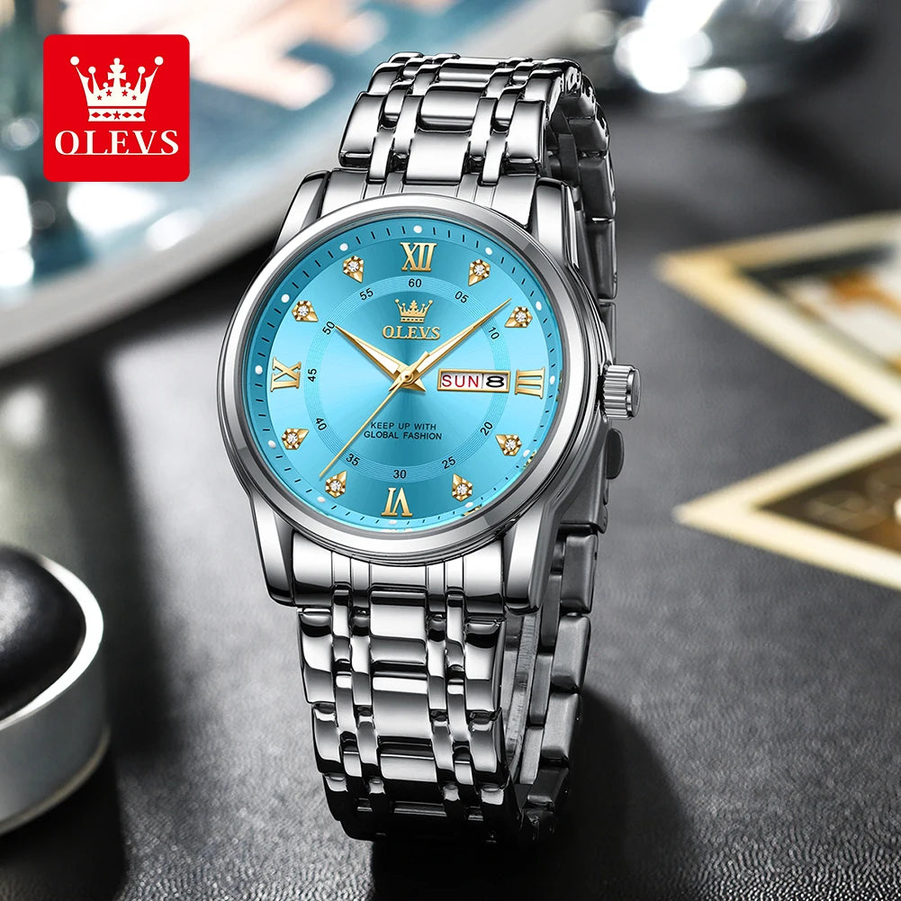 Relógio de quartzo para homem OLEVS 5513 – Bracelete em aço, resistente à água, visor iluminado, calendário e dia da semana – Relógio elegante e luxuoso, modelo original para homem