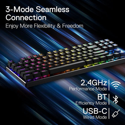 Redragon K556 PRO TKL Wireless RGB Gaming Keyboard, 87-Key Tri-Mode Hot-Swappable Mechanical Keyboard with Bluetooth, 2.4GHz & USB-C for Windows & Mac