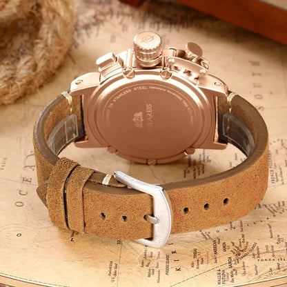 Automatic Watches for Men Mechanical Self Wind Genuine Leather Multifunction Date Boat Month Gold Bronze U Reloj Hombre Baratos