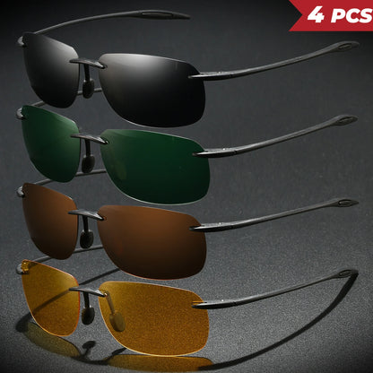 4 bucăți ochelari de soare aviator polarizați, ultra-ușori, de 11 g, cu ramă TR90 fără cadru – flexibili și confortabili, unisex, pentru condus, pescuit și activități în aer liber