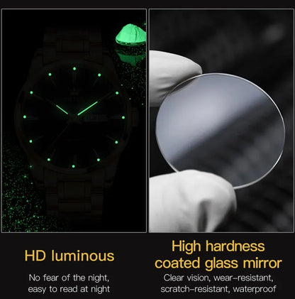 OLEVS Classic Gold Wrist Watches For Top Brand Luxury Business Date Waterproof Luminous Stainless Steel Men Quartz Wristwatch