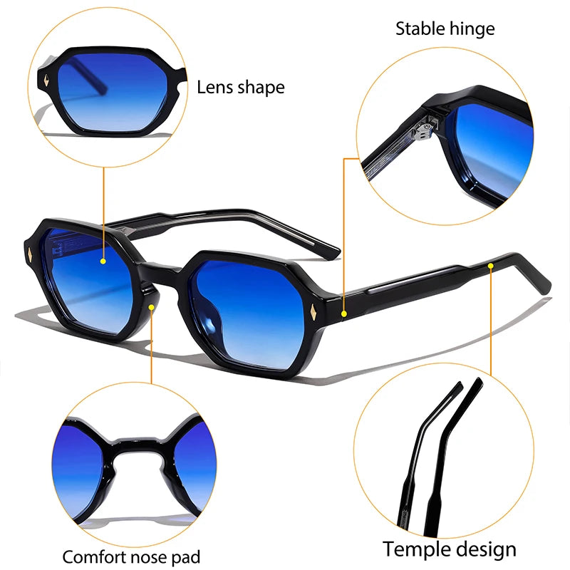 CATERDIDE Ochelari de soare retro poligonali pentru bărbați, cu design personalizat, ramă pătrată, ochelari de soare pentru femei, petreceri, călătorii și vacanțe