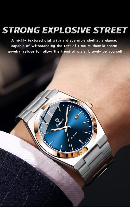 UTHAI Men Watch Light Luxury Brand Stainless Steel Calendar Waterproof Male Business Leisure Fashion Quartz Clock Watch