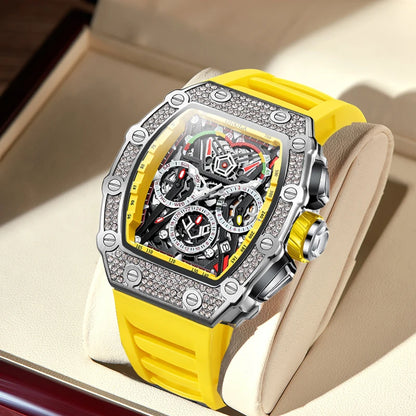 ONOLA Luxury Diamond Mechanical Wristwatches Fashion Sports Square Date Waterproof Automatic Man Watch Men Military Watch Clock