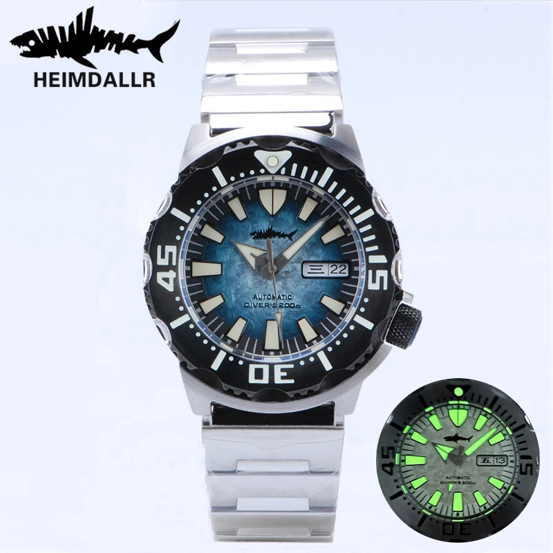 HEIMDALLR V2 Monster Men's Automatic Diver Watch Sapphire Crystal 20Bar Waterproof NH36A Snowflake Blue Dial Mechanical Watches