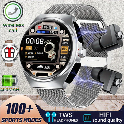 2026 New Smart Watch 2 in 1 With Earphone Smartwatch Bluetooth Call Men Watch Track Heart Rate Monitor Play Music SmartWatch