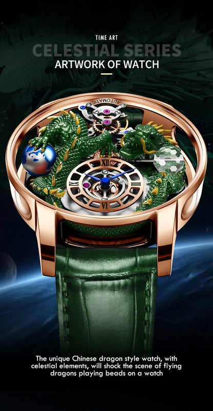 PINDU Fashion Roman Numeral Display Mineral Tempered Glass Material Quartz Movement 3ATM Waterproof Celestial Dragon Men's Watch