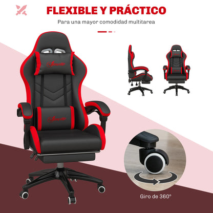 Vinsetto Ergonomic Reclining Gaming Chair 135 ° , Pu Leather Racing Gamer Chair with Lumbar Support, Adjustable Height, Headrest and Retractable Footrest, for Office, Study, Black and Red