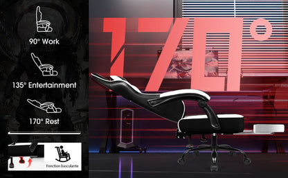 AUTHMIC Gaming Chair Ergonomic Reclining Office Chair with Adjustable Lumbar Support & Headrest  High-Back PC Gamer Adults Teen