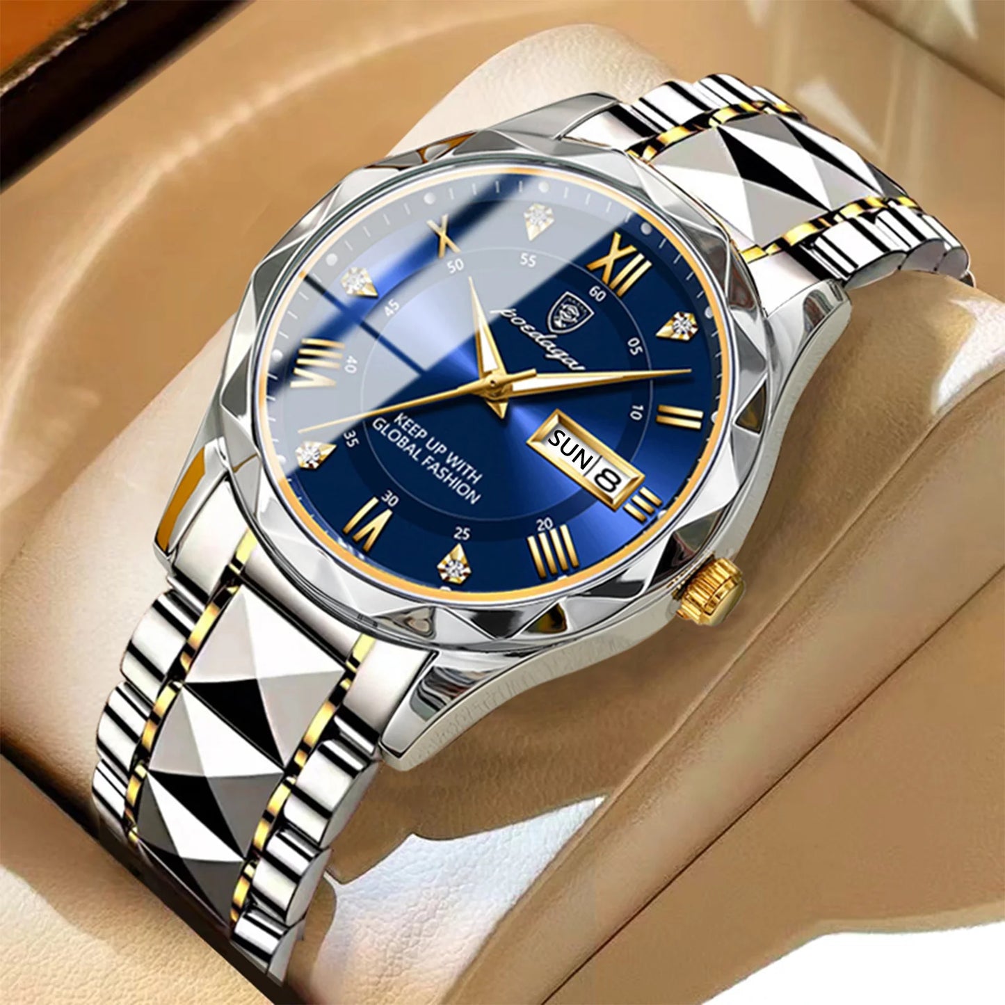 POEDAGAR Luxury Business Men's Watches Waterproof Stainless Steel Luminous Man Wristwatch Date Week Quartz Sport Men Watch Reloj
