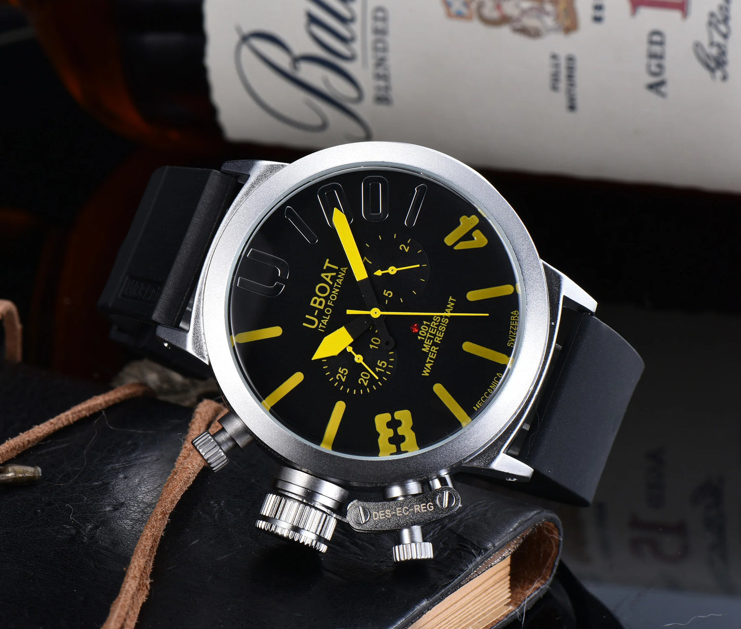 U-Boat Classico 1001 Style Men's Watch Big Dial Stainless Steel Case Rubber Band Luminous Waterproof 1001M Sports Wristwatch