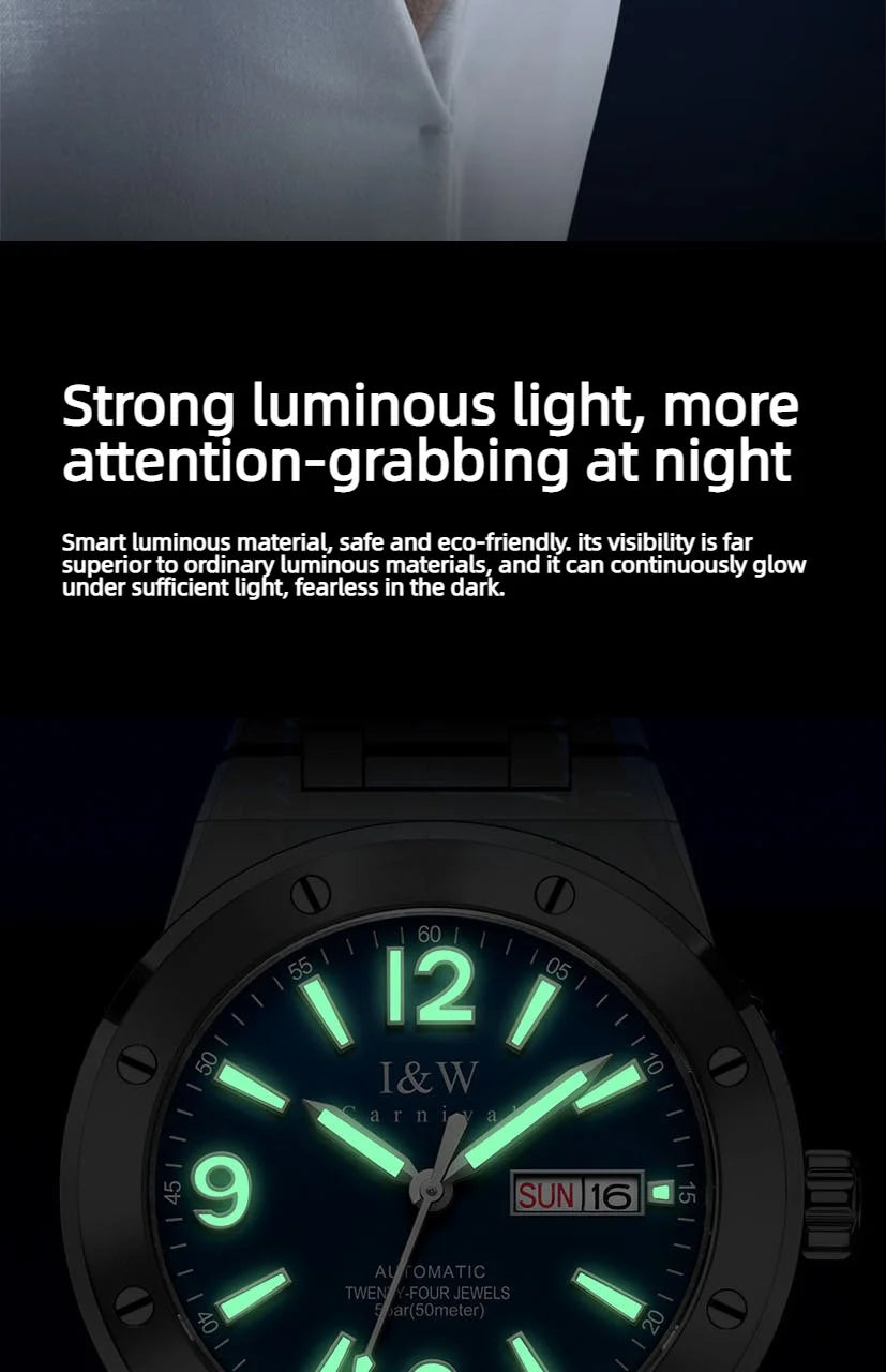 Carnival Brand IW High-End Series Luxury Sapphire Mechanical Watch Men 50M Waterproof Imported Movement Automatic Watches Mens