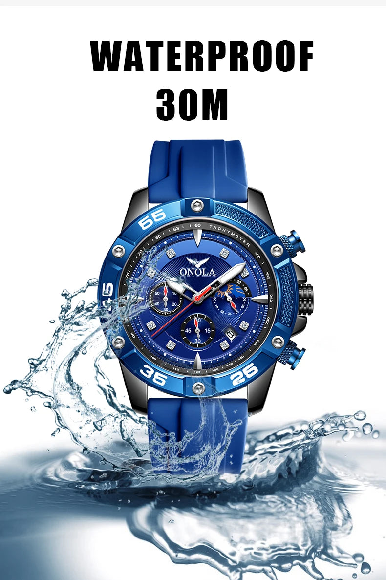 ONOLA New Fashion Casual Men's Watch Multi functional Fluorescent Tape Waterproof Quartz Military Watch Men's Clock High Quality