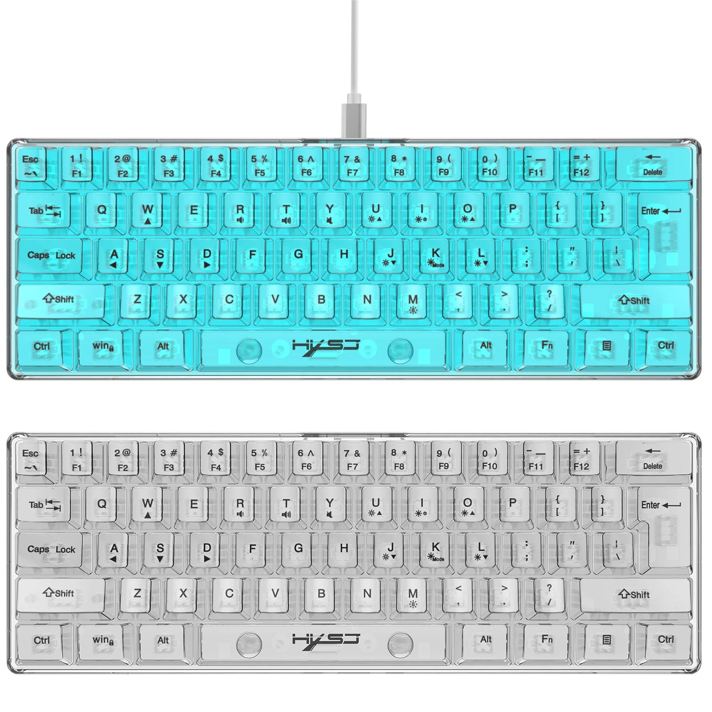 HXSJ 60% Wired Transparent Gaming Keyboard, RGB Backlit Ultra-Compact Waterproof Small Compact 61 Keys Keyboard for PC/Mac