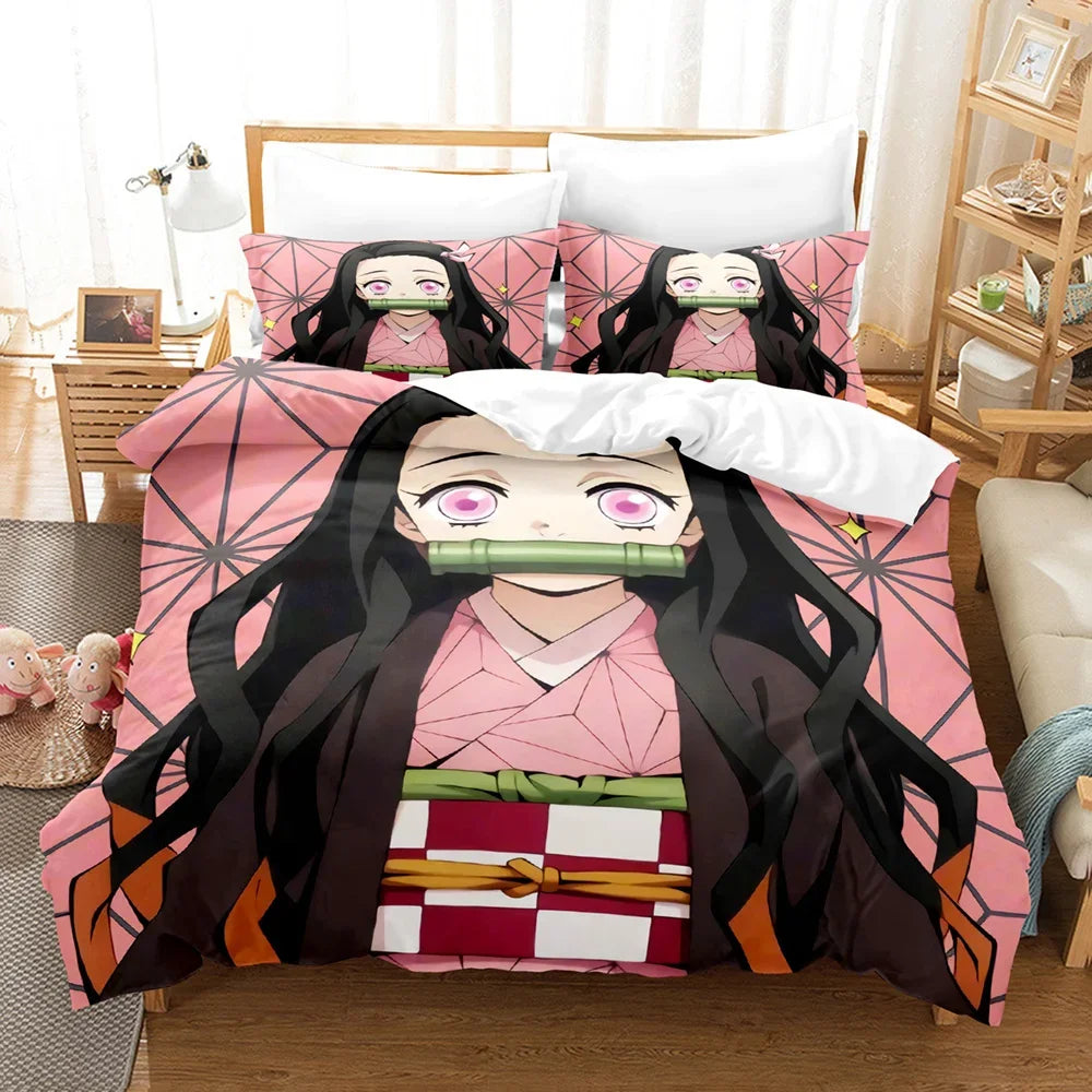 Nezuko Kamado Bedding Set Anime Demon Slayer Duvet Cover Comforter Bed Linen Single Twin Full Queen Size 3D Kids Girls Boys Gift