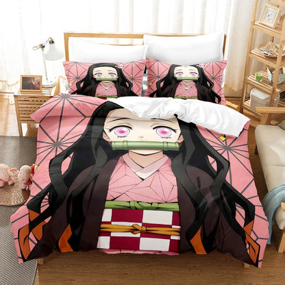 Nezuko Kamado Bedding Set Anime Demon Slayer Duvet Cover Comforter Bed Linen Single Twin Full Queen Size 3D Kids Girls Boys Gift