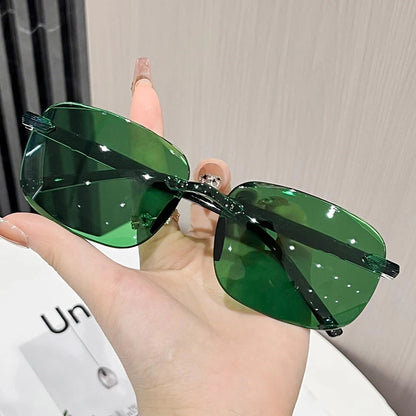 Ochelari de soare vintage, fără ramă, cu margini tăiate, ochelari de soare de designer, ochelari de soare de lux maro și verzi, UV400, pentru bărbați și femei