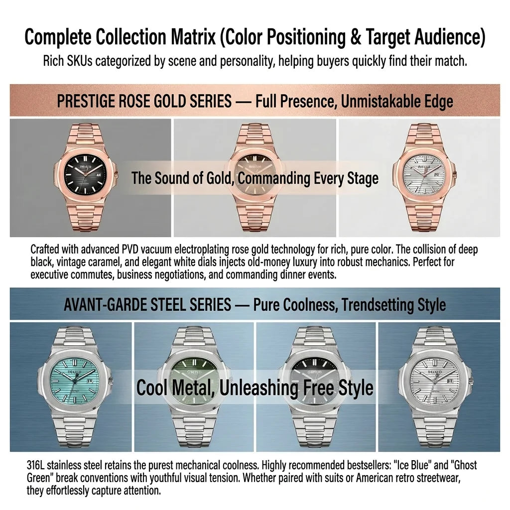 OBLVLO Men's Rose Gold Brown Dial Bracelet Watch with Date Swiss Quartz Movement Elegant Dress Watch for Gentlement FM-YWL-S